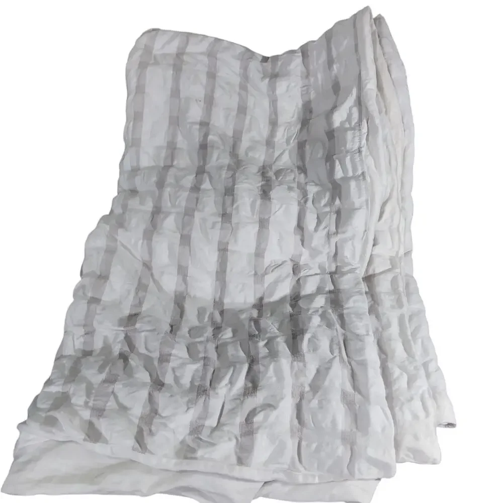 CHARTER CLUB! WHITE & TAN SHABBY CHIC SUBTLE PLAID PUCKERED DUVET COVER! SZ TWIN